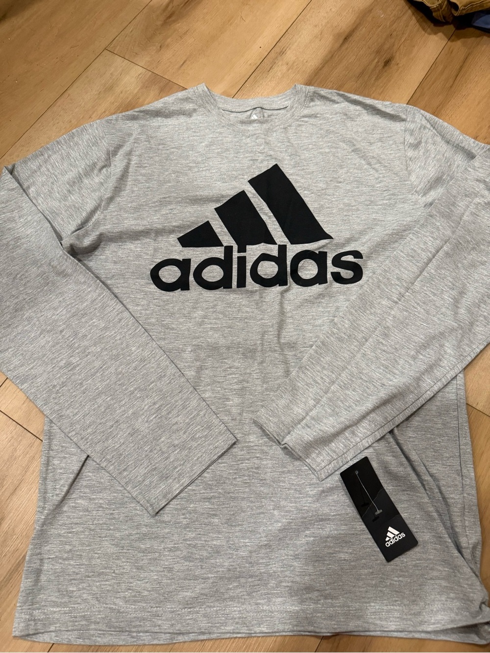 Adidas Men's Gray Long-Sleeve Logo Shirt